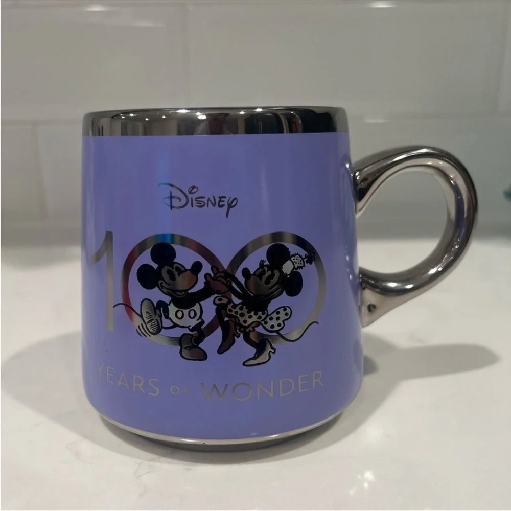 Disney 100 Years Of Wonder Anniversary Purple Silver Mickey Minnie Coffee Mug